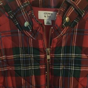 Tartan Plaid Crown & Ivy Zipper Front Vest.